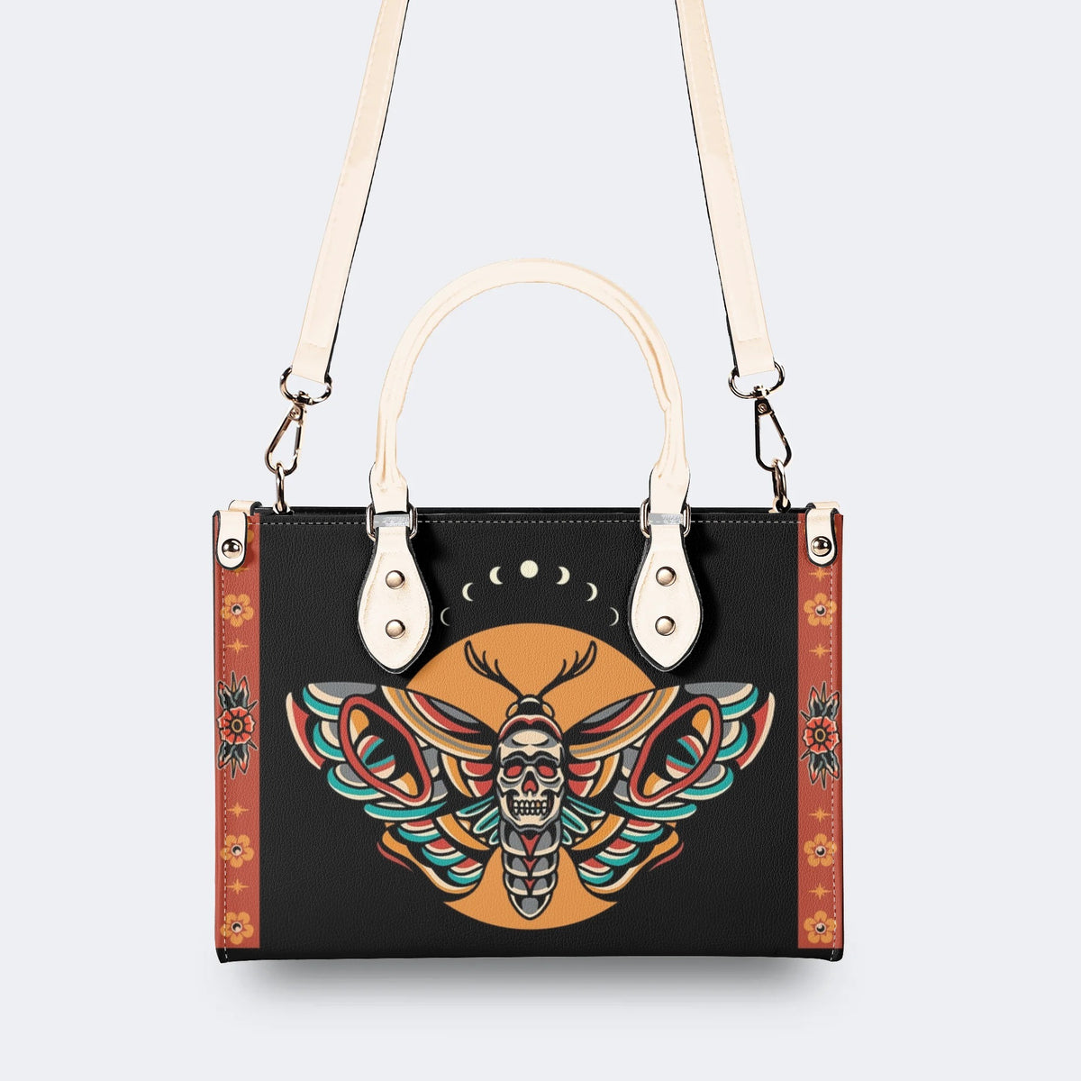Traditional Death Moth Vintage Print - Leather Handbag