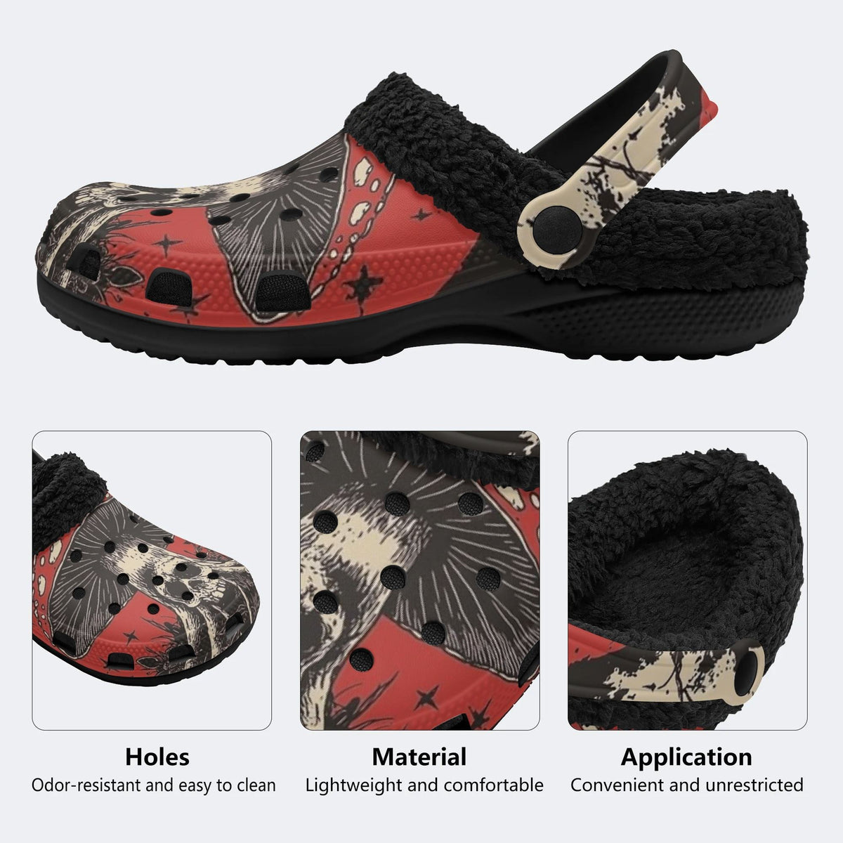 Gothic Red Mushroom - Fur Lined Slippers/Sandals