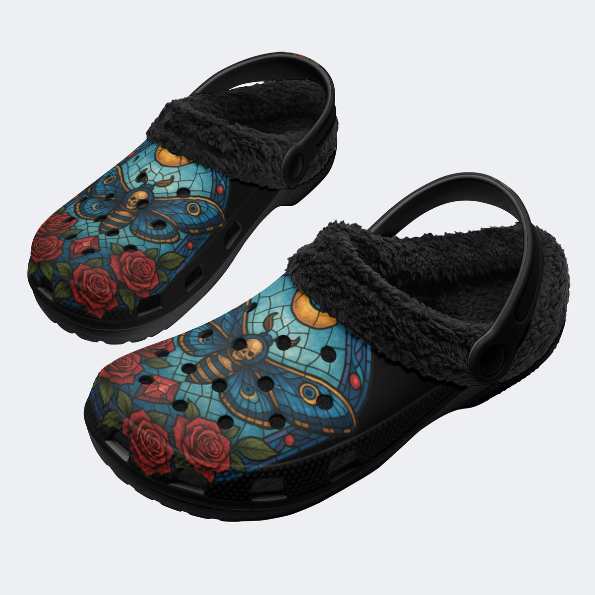 Death Moth Print - Fur Lined Slippers/Sandals