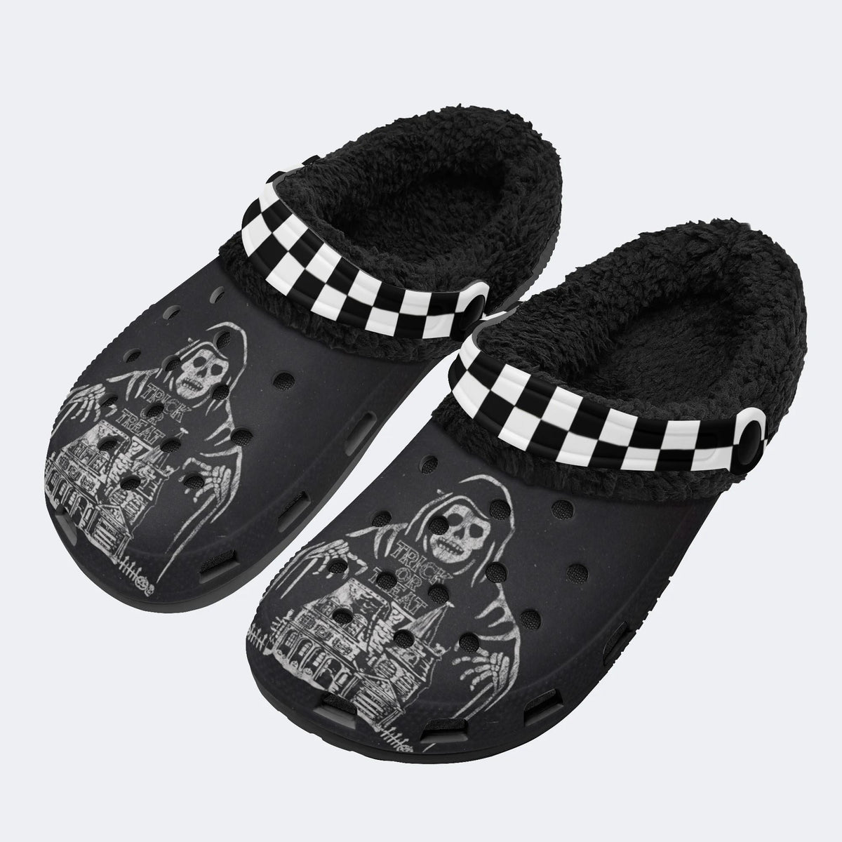 Halloween Skull Print - Fur Lined Slippers/Sandals