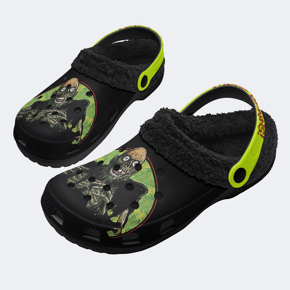 Unisex More Brains Print - Fur Lined Slippers/Sandals