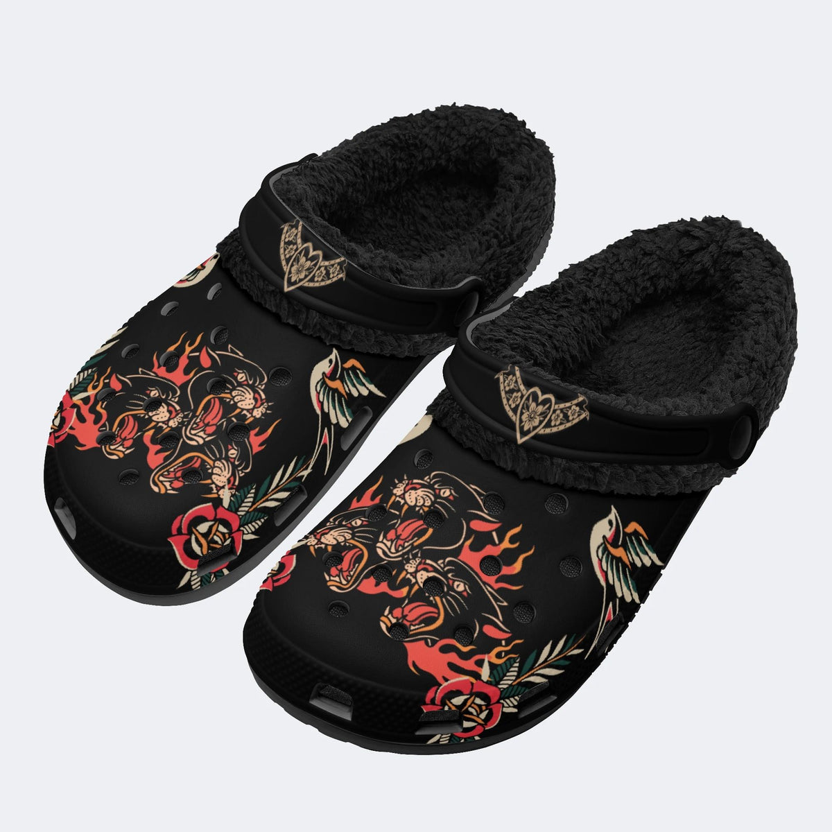 Burning Panthers Print - Fur Lined Slippers/Sandals