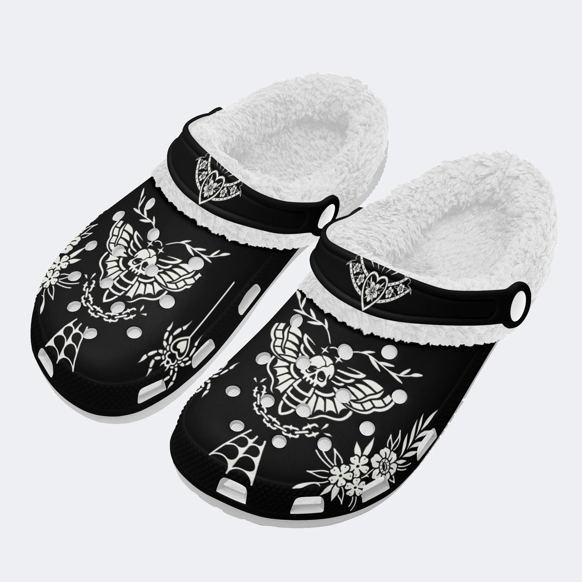 Death Moth Vintage Print - Fur Lined Slippers/Sandals