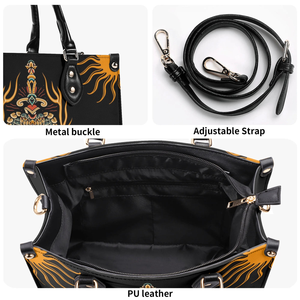 Horror Sword Snake Print - Leather Handbag