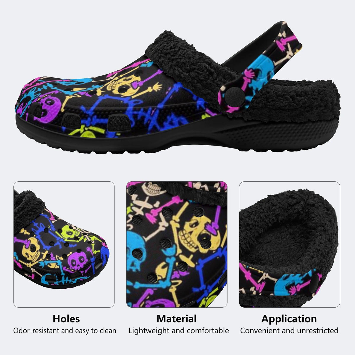 Punk Skeleton - Fur Lined Slippers/Sandals