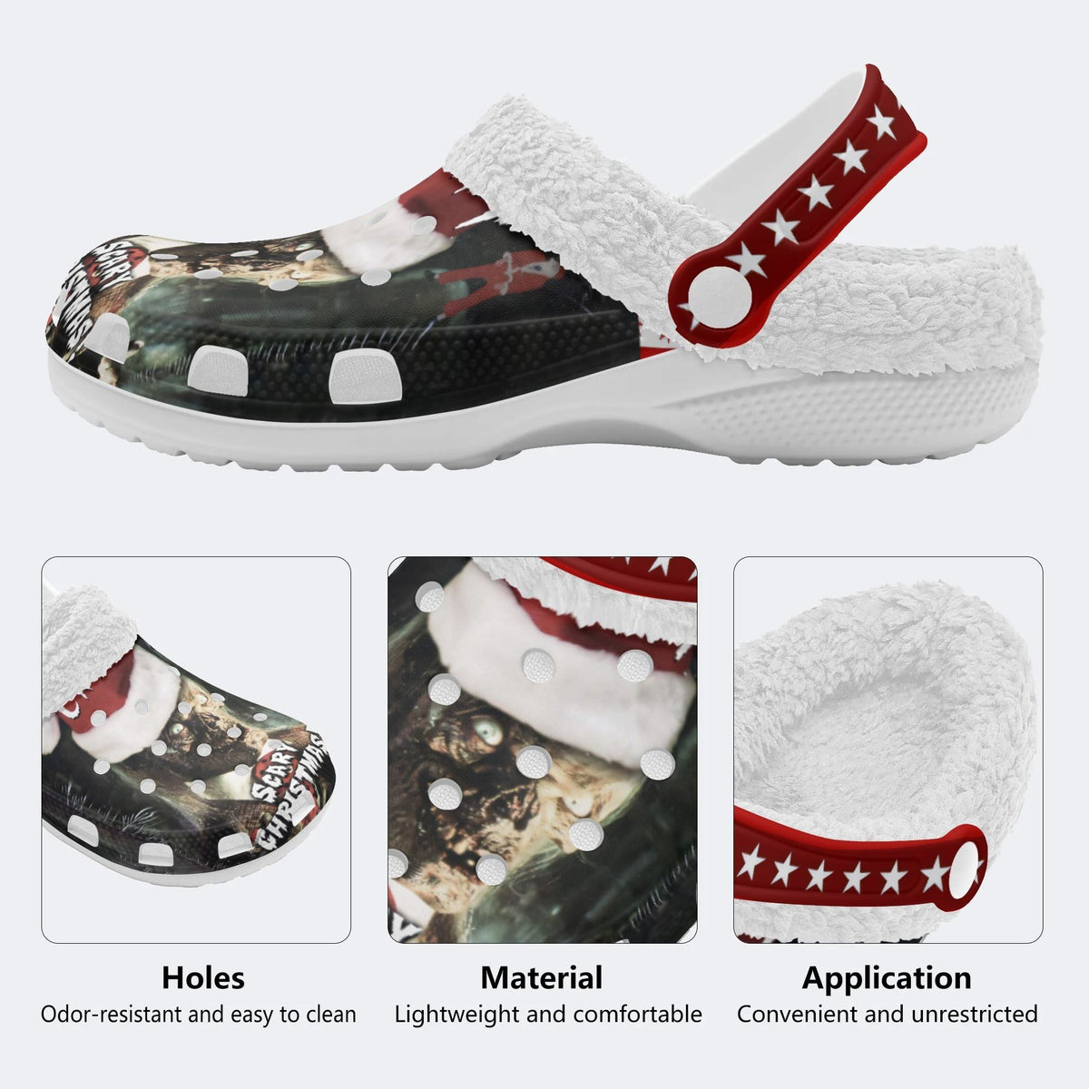 Christmas Skull Print - Fur Lined Slippers/Sandals