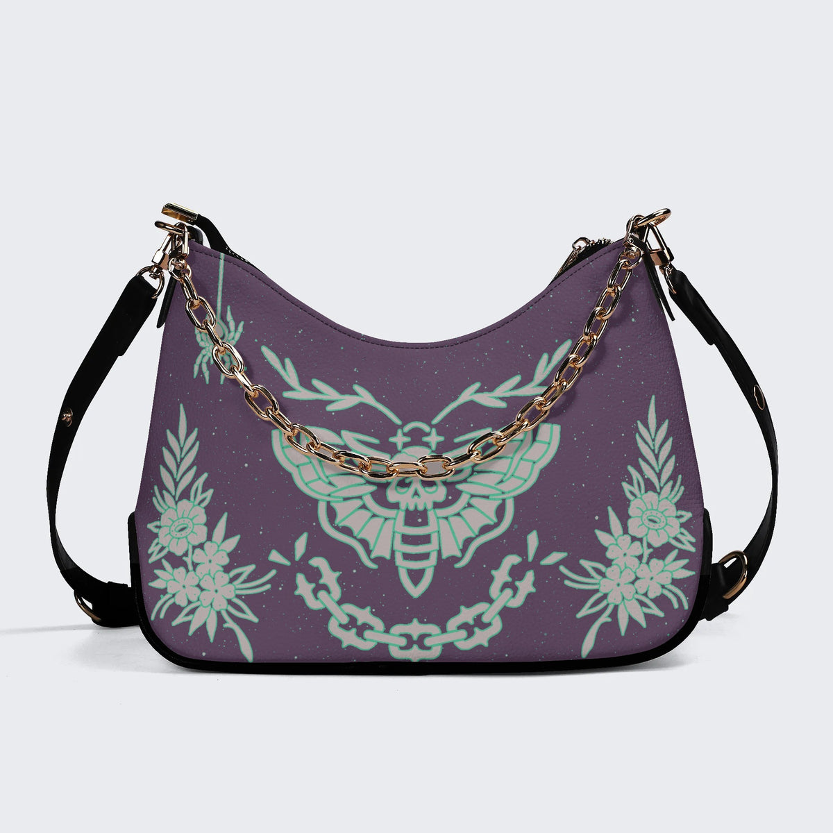 Classic Death Moth Vintage Print - Leather Crossbody Bag