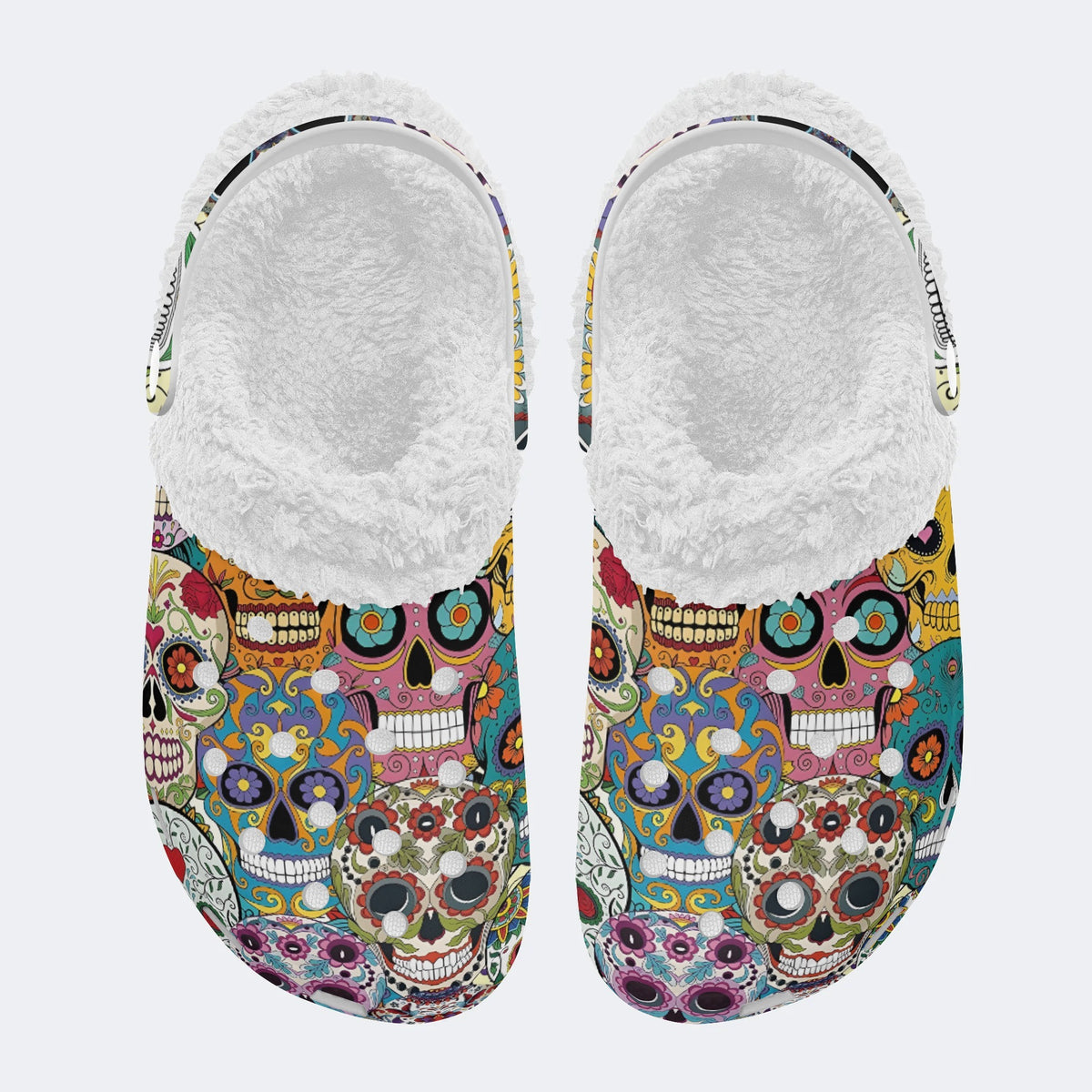 Unisex Skull Graffiti Art Print - Fur Lined Slippers/Sandals