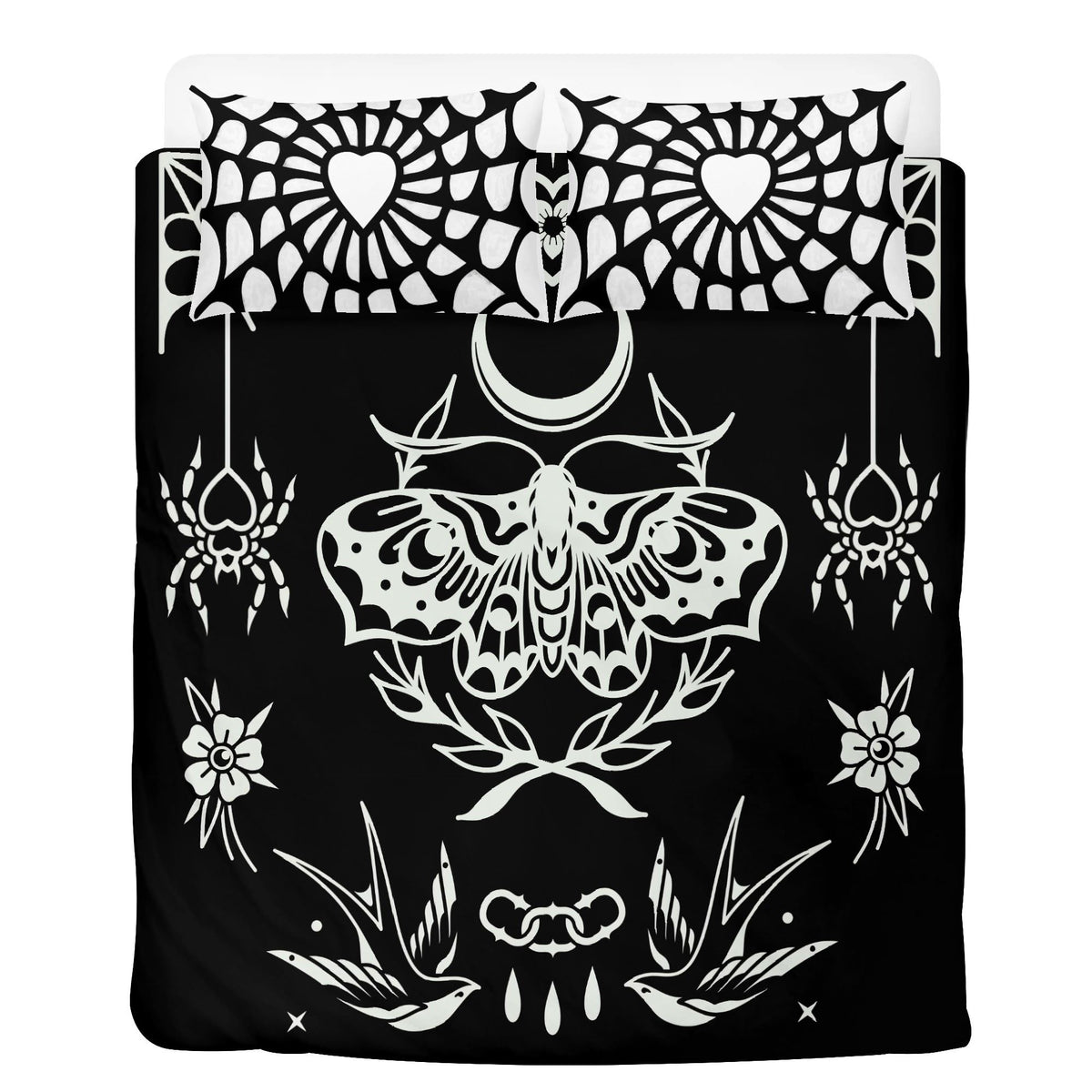 Dark Moth Gothic Print - Three Piece Bedding Set