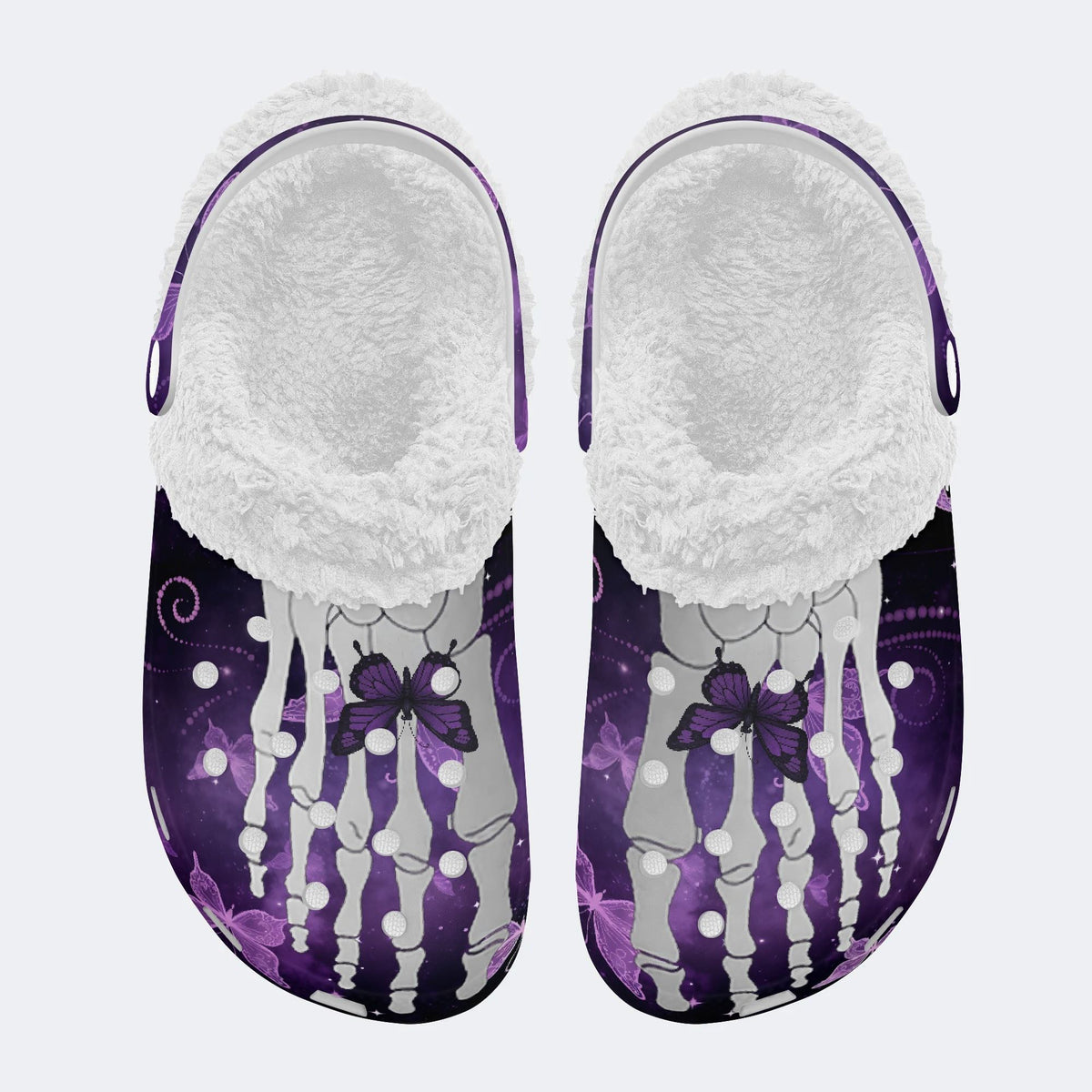 Butterfly And Toe Bone Print - Fur Lined Slippers/Sandals