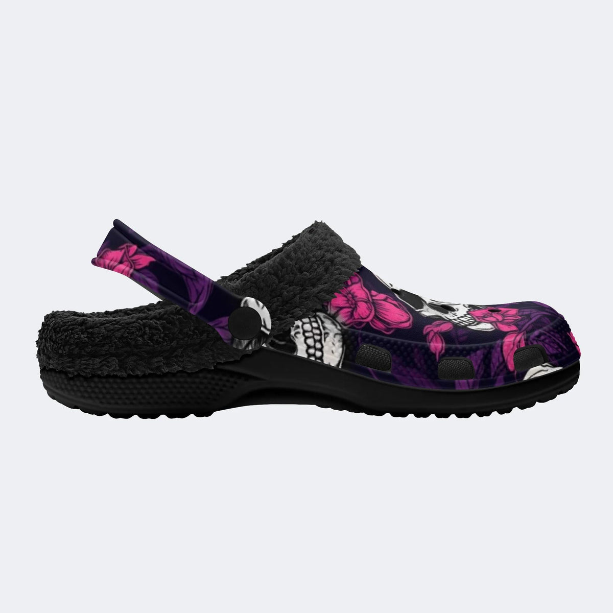 Dark Magenta Skull - Fur Lined Slippers/Sandals