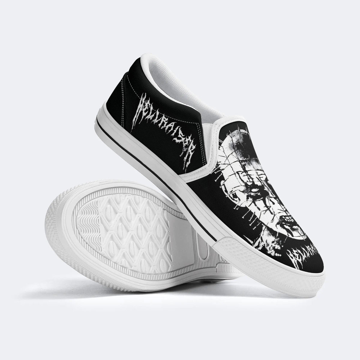 Unisex Black Metal Pinhead Print - Slip On Shoes