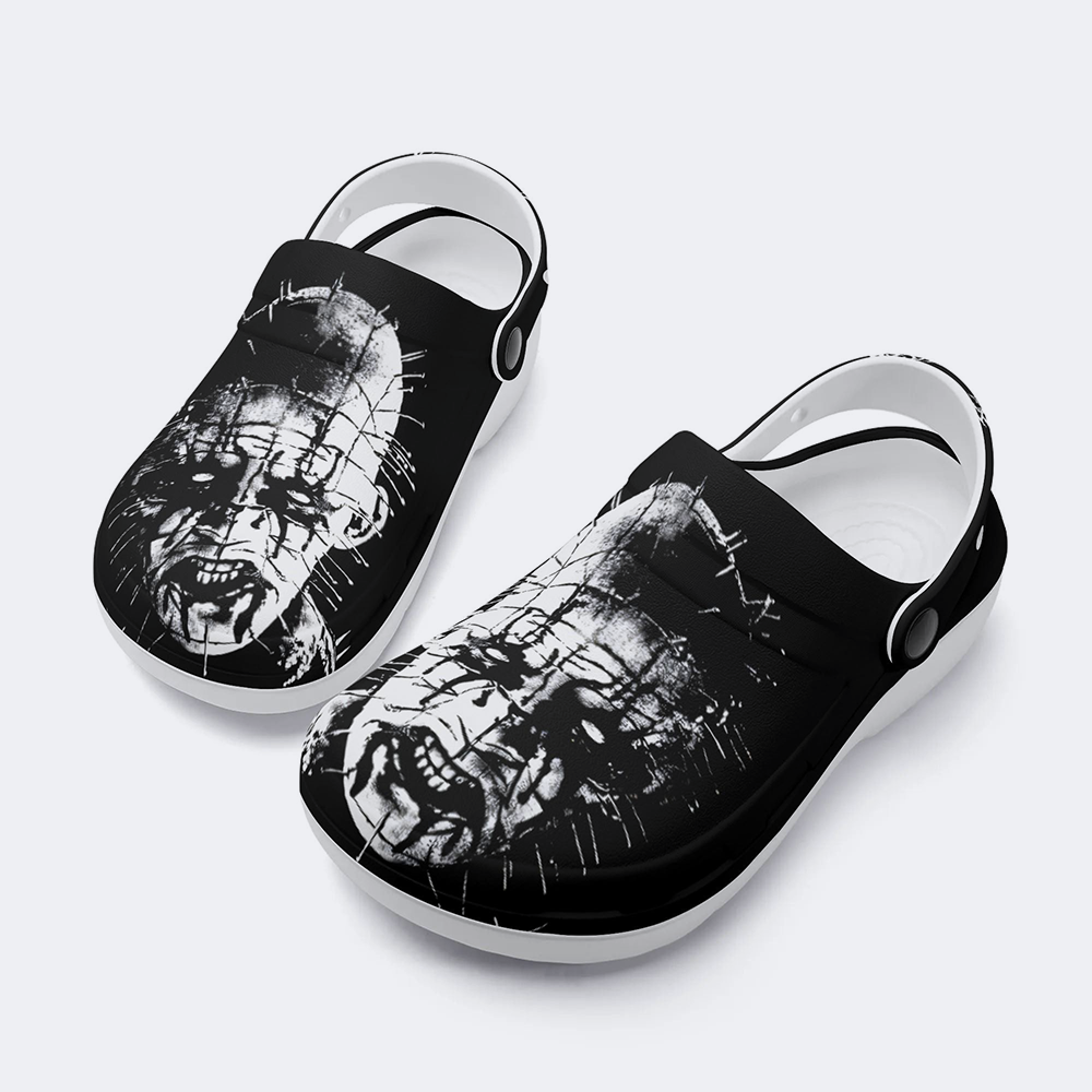 Unisex Black Metal Pinhead Print - Slip On Slippers/Sandals