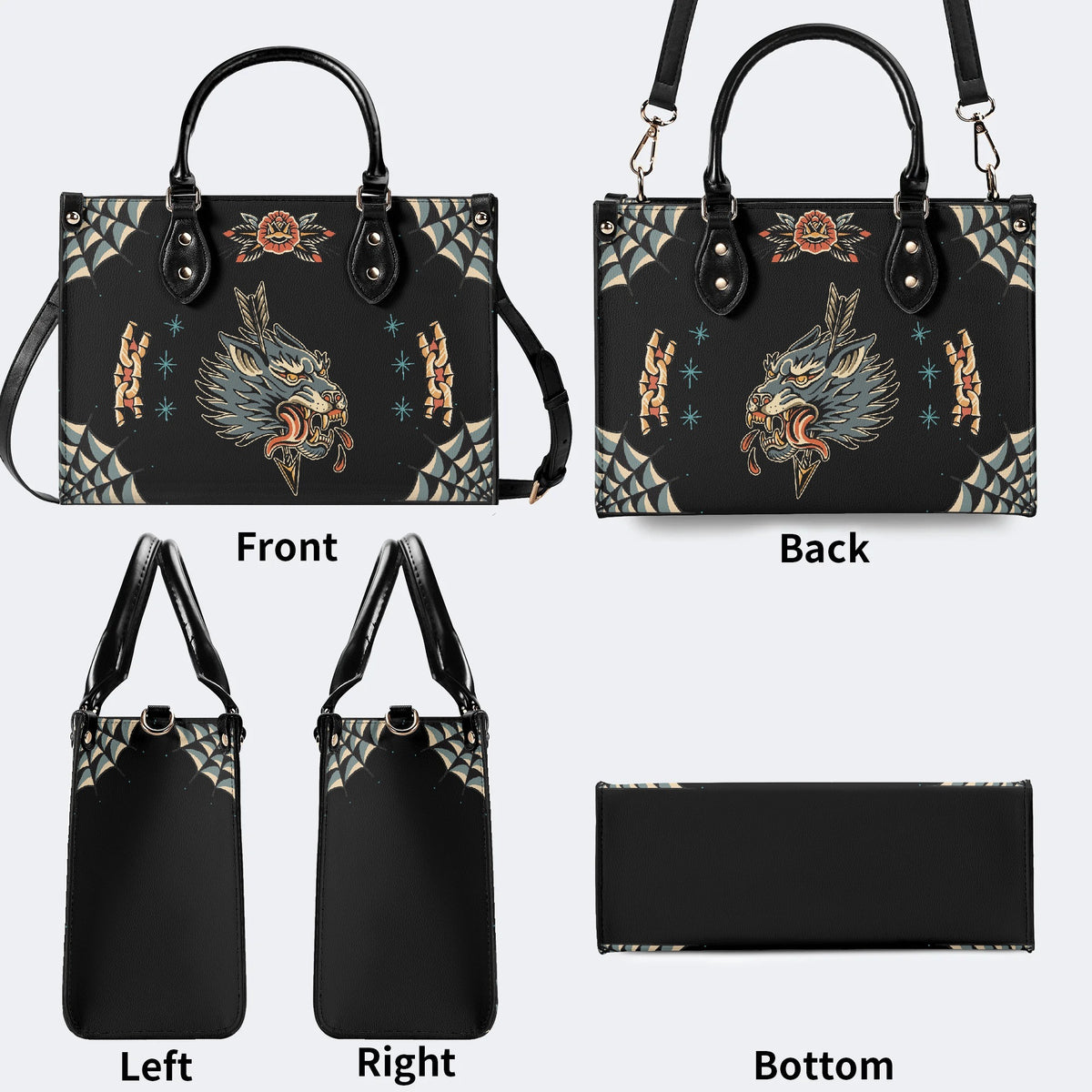 Wolf Vintage Print - Leather Handbag