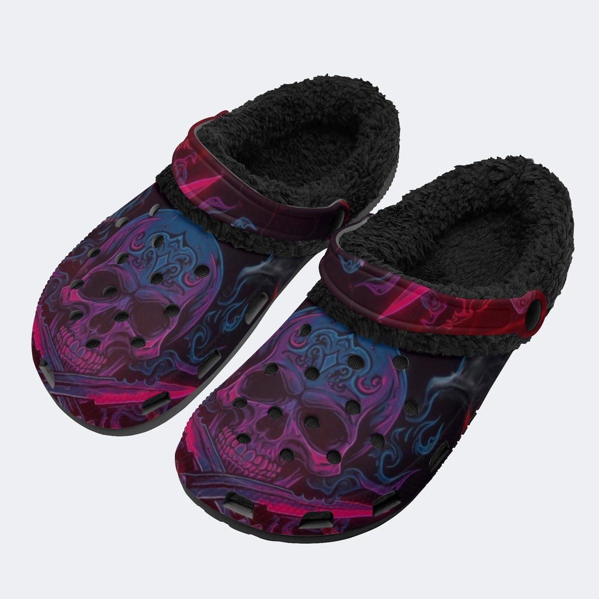Magenta Flame Skull - Fur Lined Slippers/Sandals