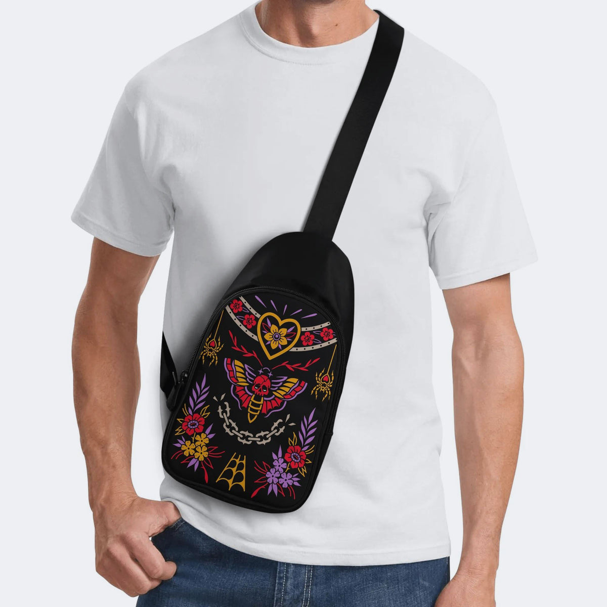 Colorful Death Moth Print - Chest Bag