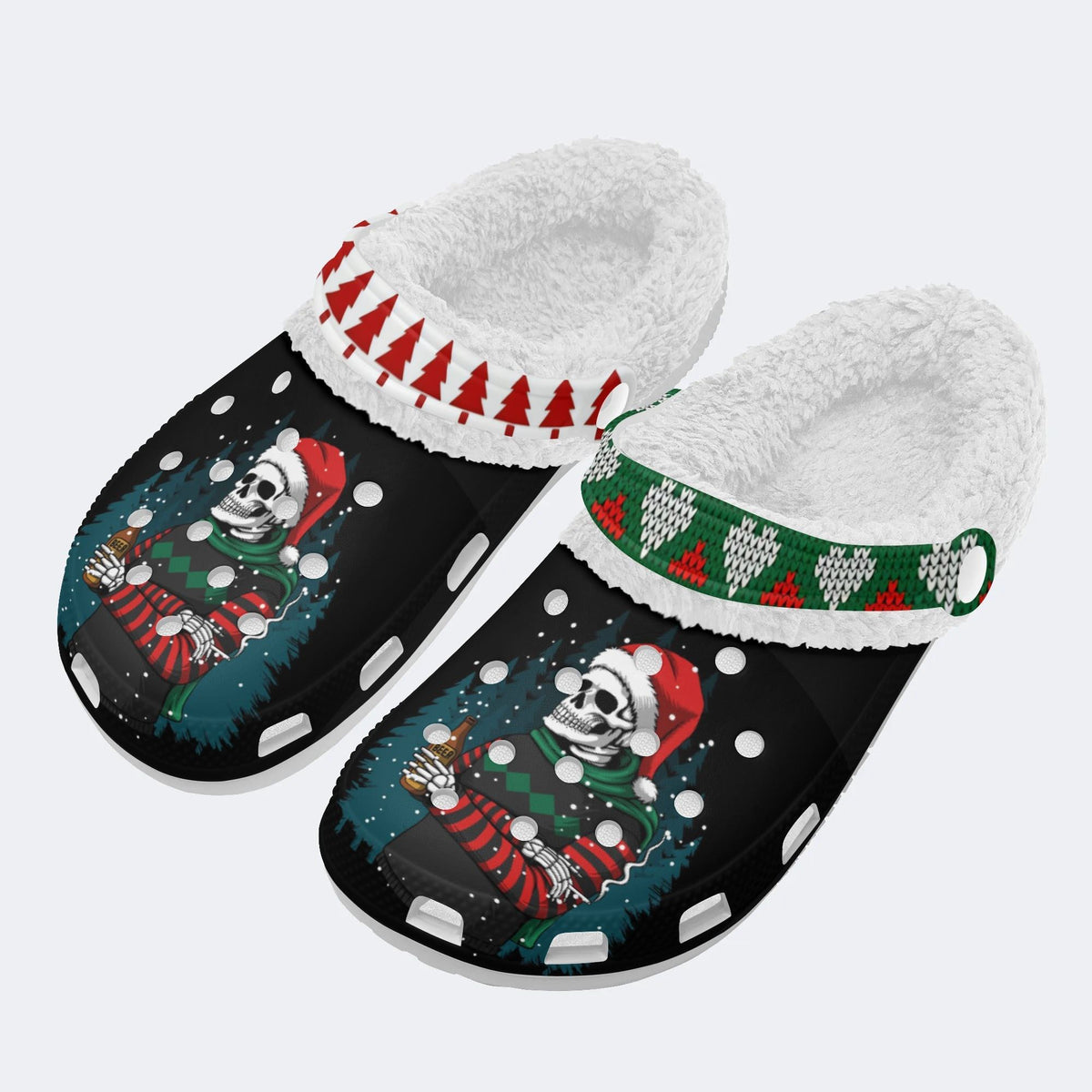 Horror Christmas Skull Print - Fur Lined Slippers/Sandals