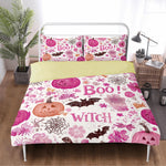 Pink Halloween Boo Print - Three Piece Bedding Set