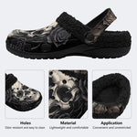 Gothic Skull Black Rose Thorn Vine - Fur Lined Slippers/Sandals