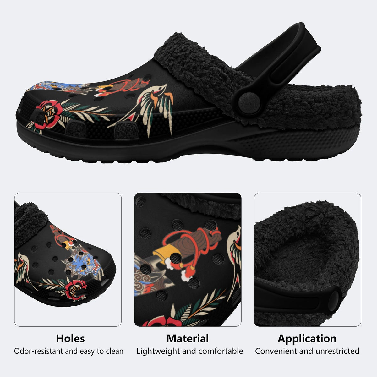 Unisex Dragon Print- Fur Lined Slippers/Sandals