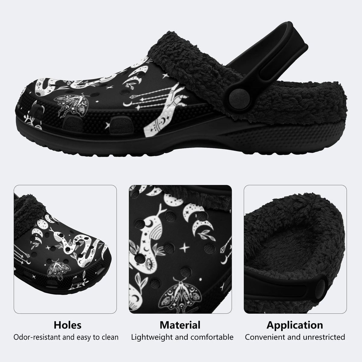 Snake And Beath Moth Print - Fur Lined Slippers/Sandals