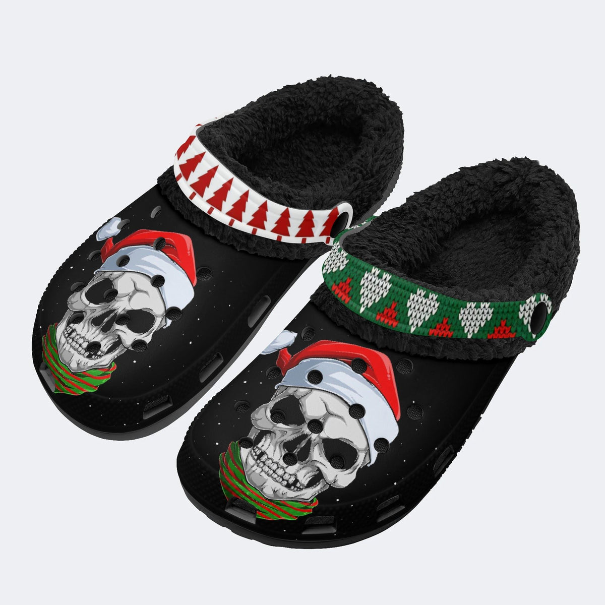 Skull Santa Print - Fur Lined Slippers/Sandals