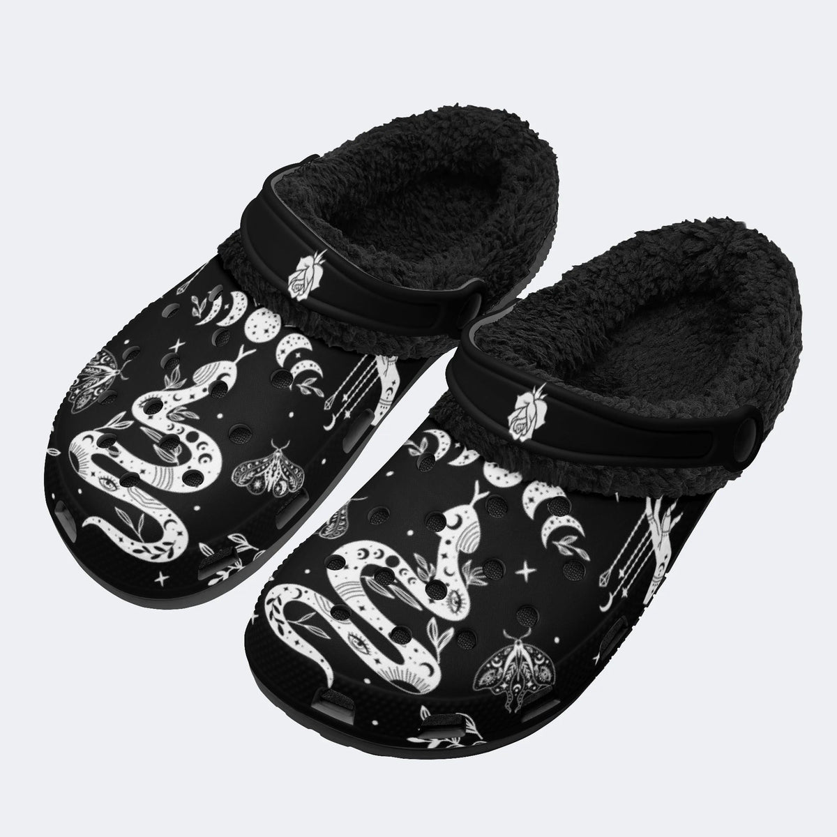 Snake And Beath Moth Print - Fur Lined Slippers/Sandals