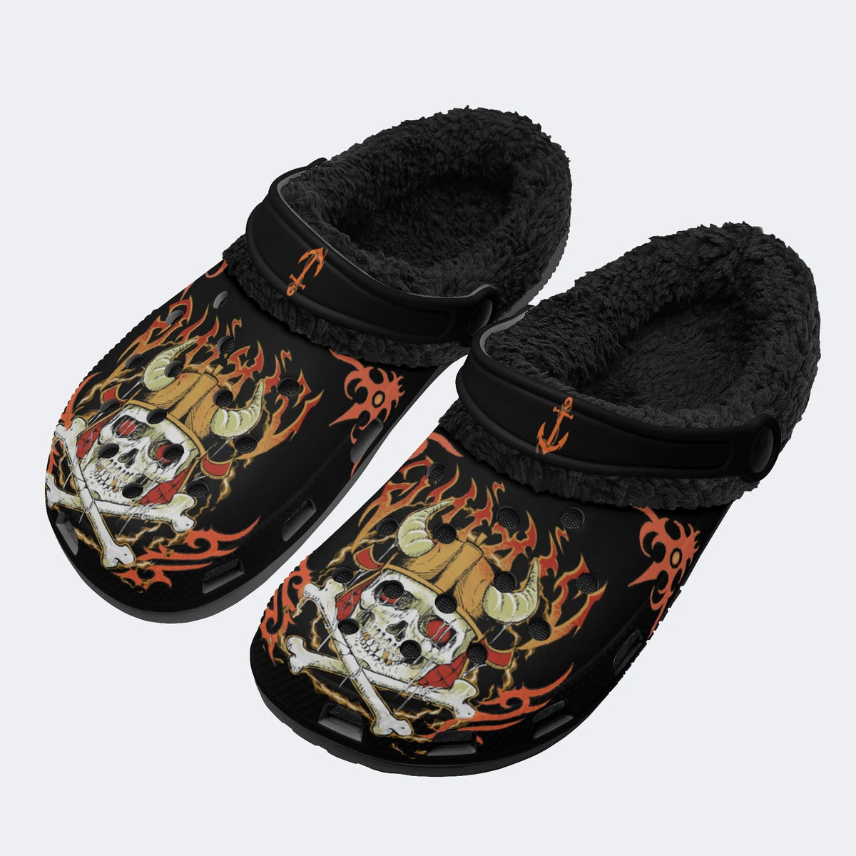 Pirate Skull Print - Fur Lined Slippers/Sandals