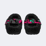 Pink Teal Street Graffiti - Fur Lined Slippers/Sandals