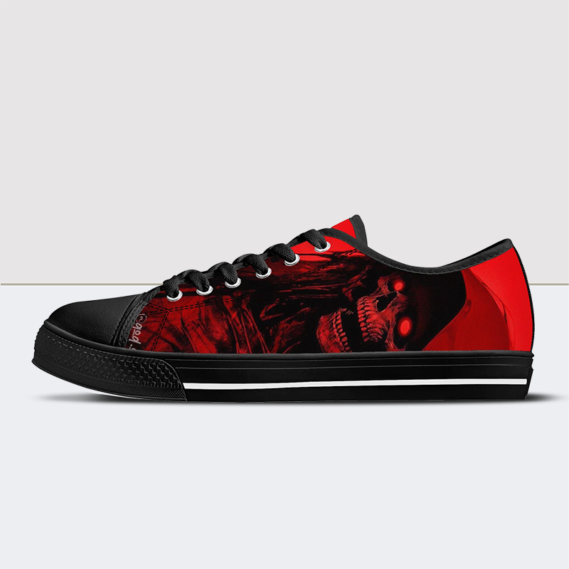 Red Darkness Skull Low Top Canvas Shoes