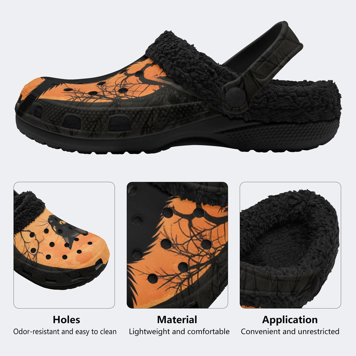 Midnight Cat - Fur Lined Slippers/Sandals