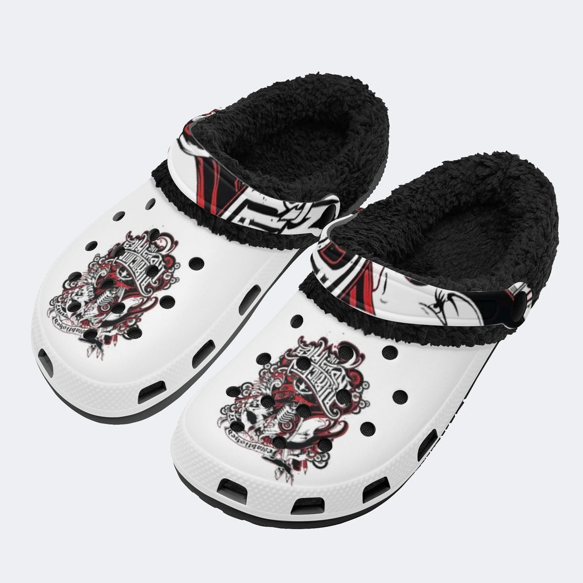 Vintage Tattoo Skull - Fur Lined Slippers/Sandals