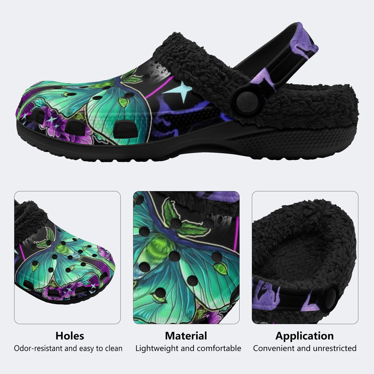 Gothic Luna Moth - Fur Lined Slippers/Sandals