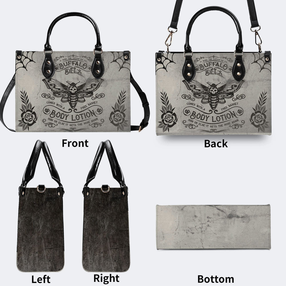 Vintage Death Moth Print - Leather Handbag