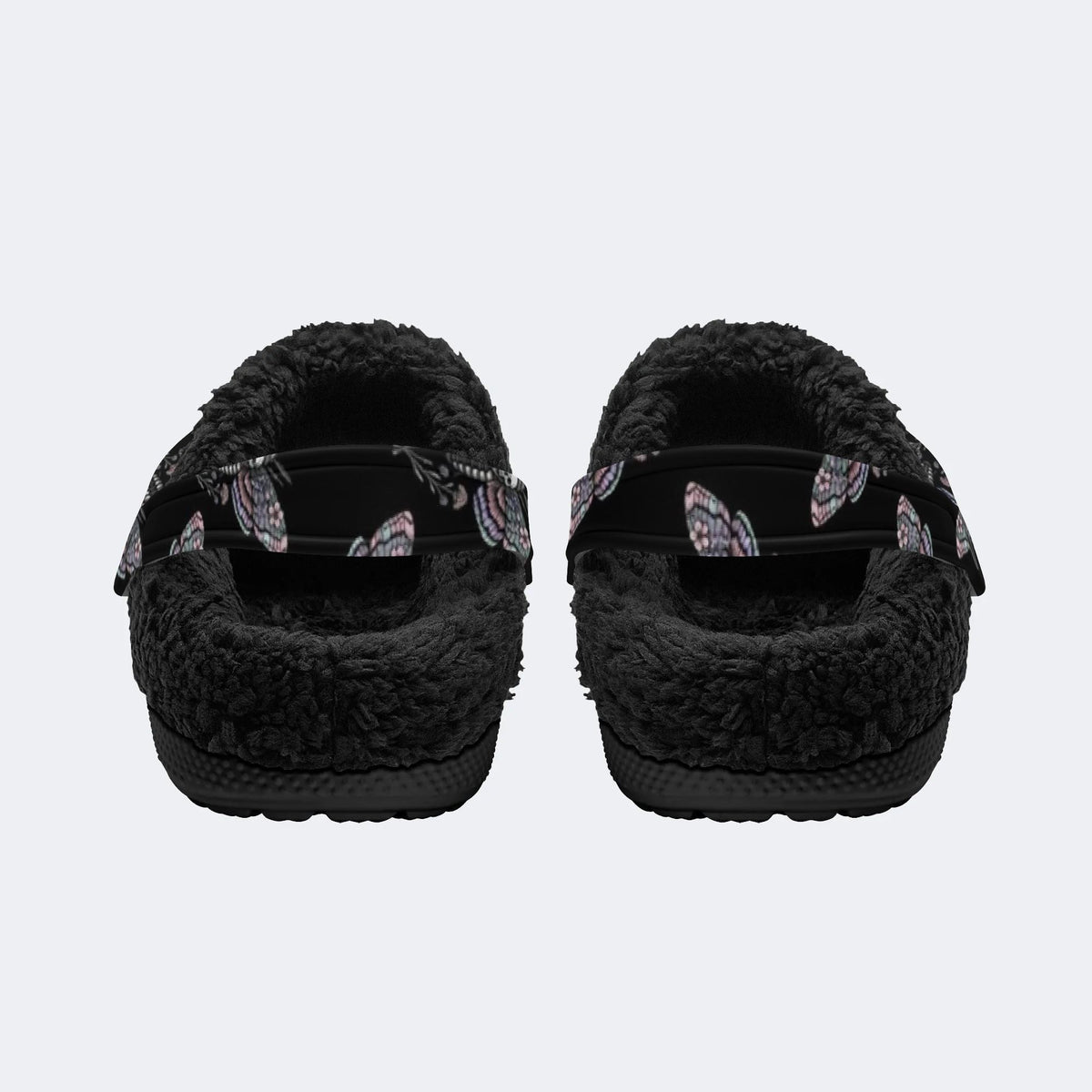 Gothic Skull Moth‑Fur Lined Slippers Sandals