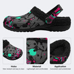 Pink Teal Street Graffiti - Fur Lined Slippers/Sandals