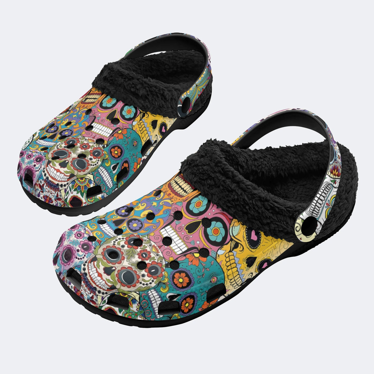 Unisex Skull Graffiti Art Print - Fur Lined Slippers/Sandals