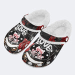 Personalized Couple Name Romantic Skeleton Hug Print - Fur Lined Slippers/Sandals