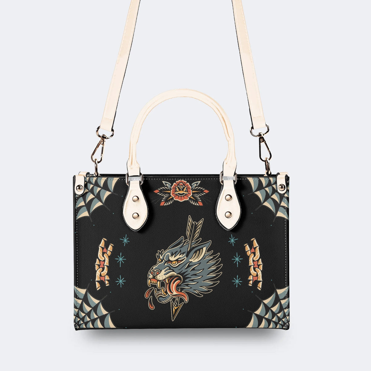 Wolf Vintage Print - Leather Handbag