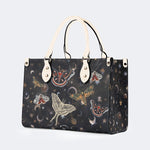 Retro Dark Moth Print - Leather Handbag