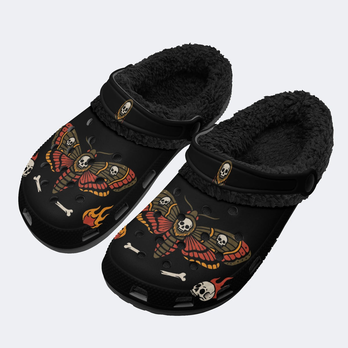 Death Moth Skull Bone - Fur Lined Slippers/Sandals