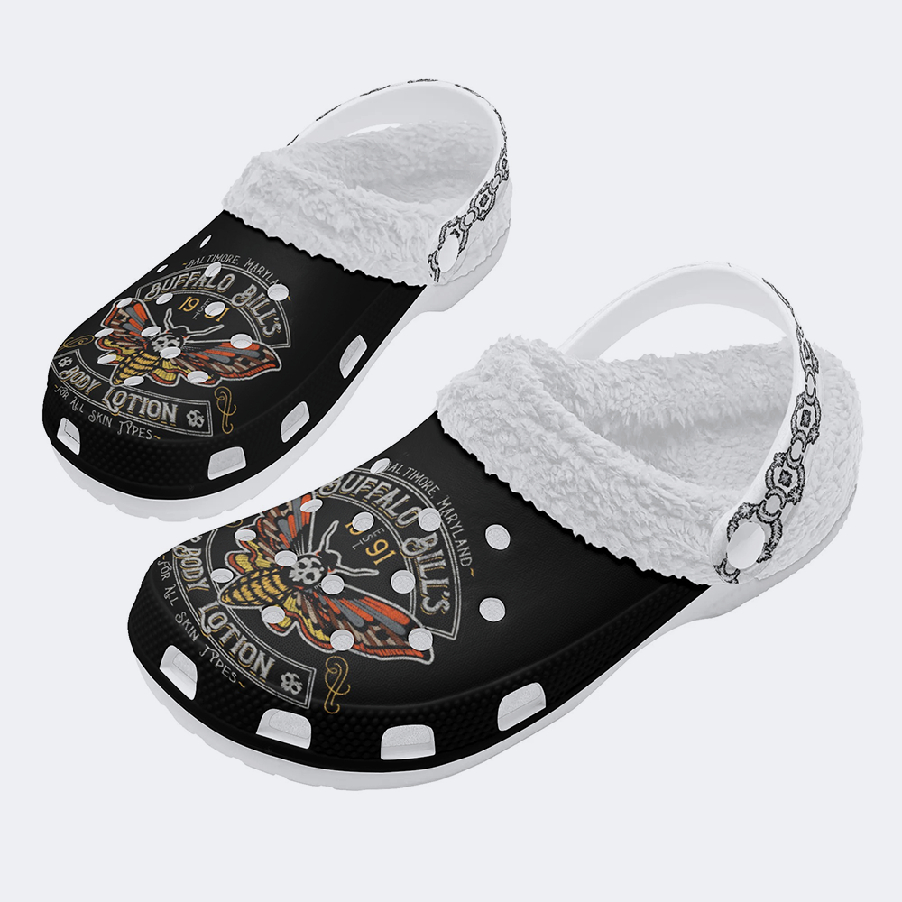 Bills Death Moth Vintage Print - Fur Lined Slippers/Sandals