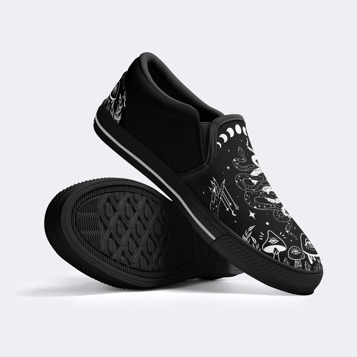 Classic Black And White Snake Print - Slip On Shoes
