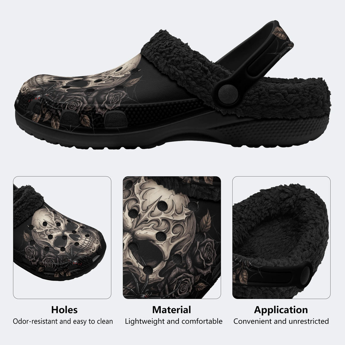 Dark Gothic Rose‑Fur Lined Slippers Sandals