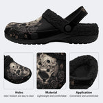 Dark Gothic Rose‑Fur Lined Slippers Sandals
