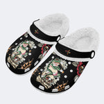 Traditional Skull & Frog Print - Fur Lined Slippers/Sandals