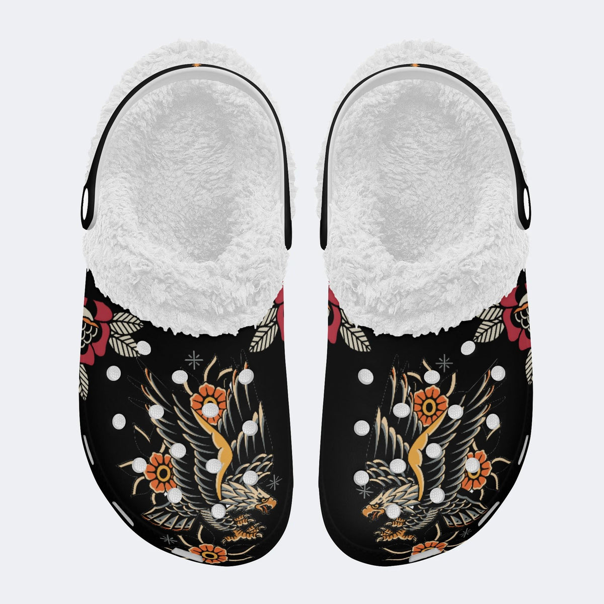 Traditional Eagle Print - Fur Lined Slippers/Sandals