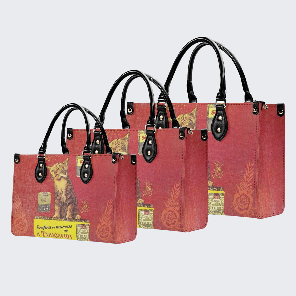 Retro Smoking Cat - Leather Handbag