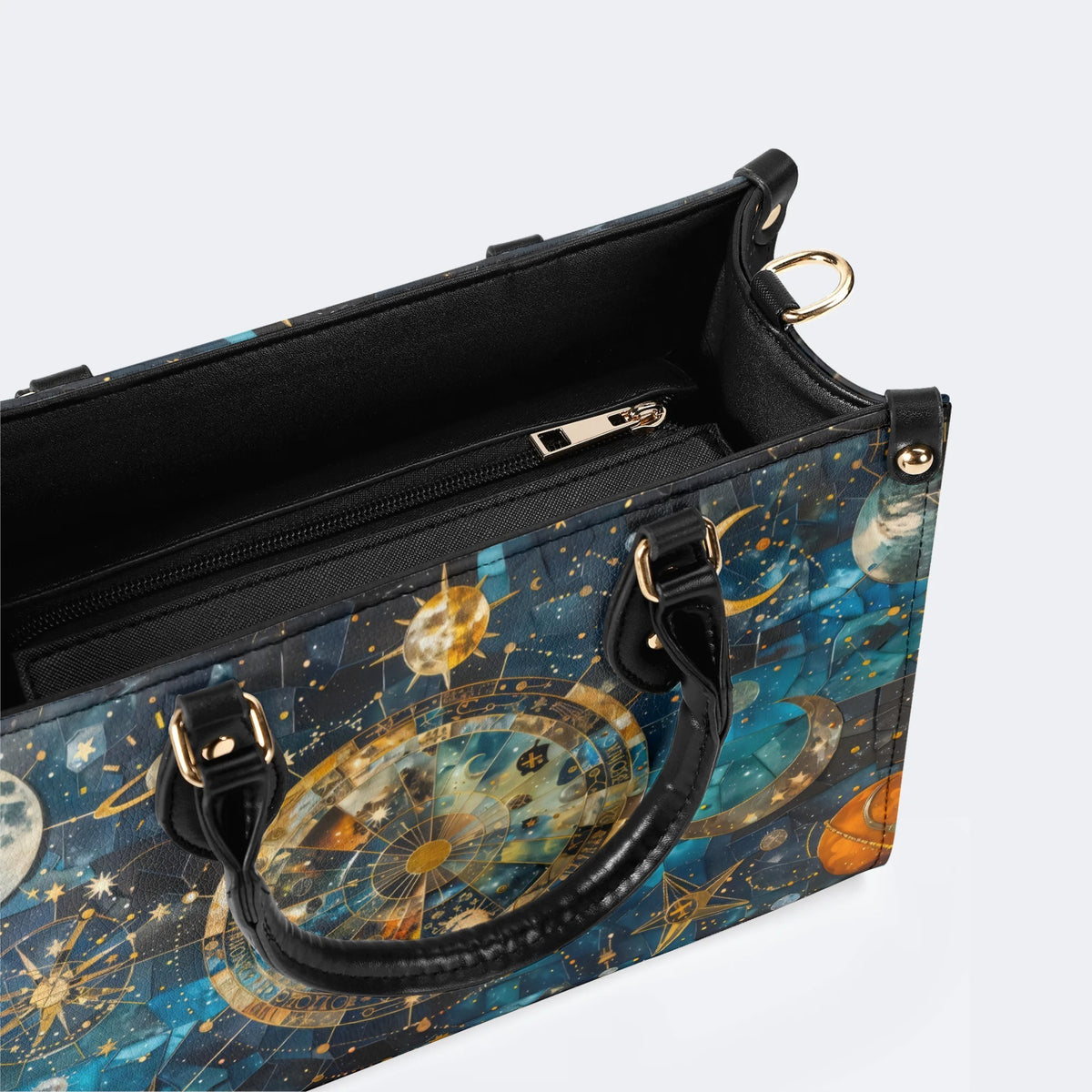Mystical Astrological Symbols Print - Leather Handbag