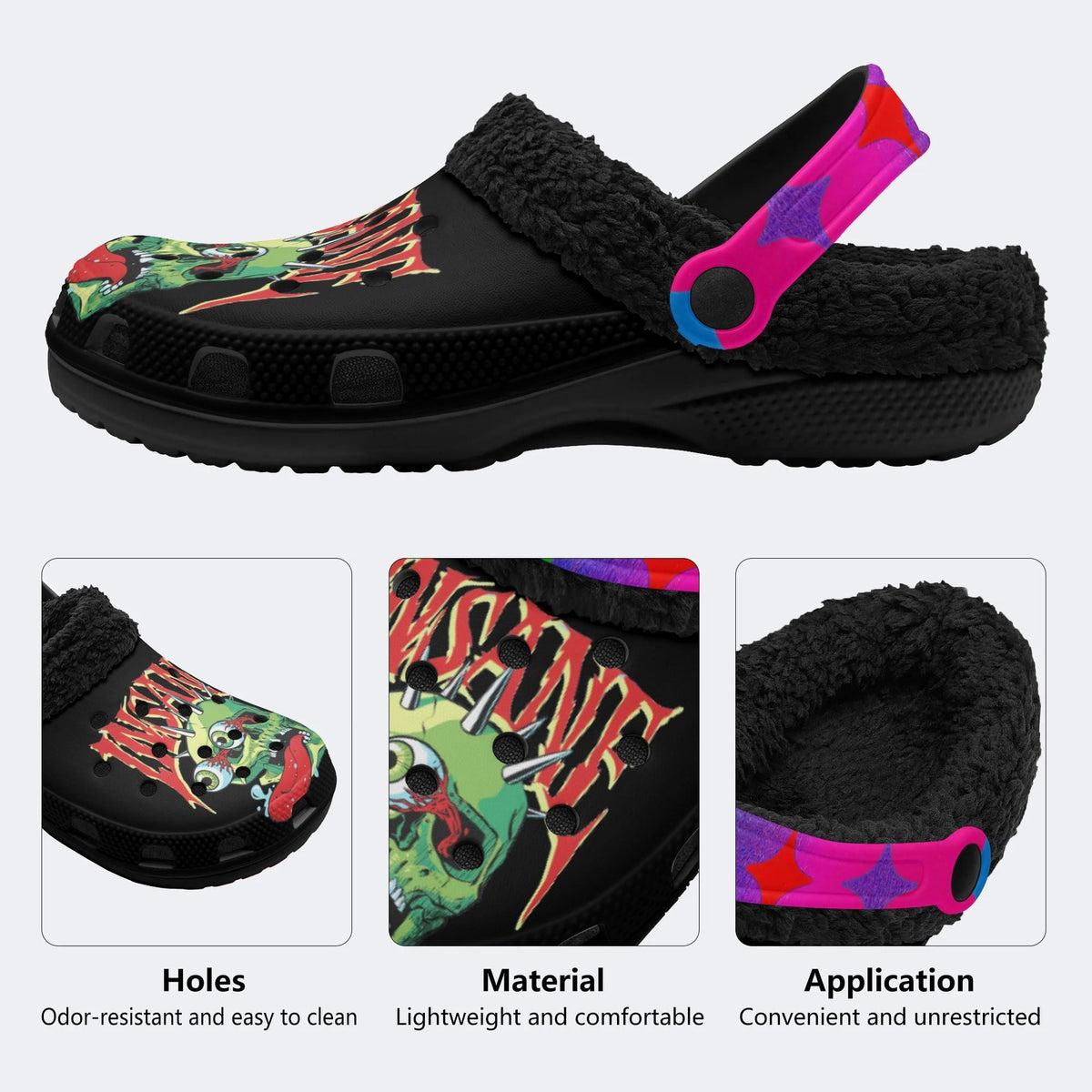 Horror Monster Print - Fur Lined Slippers/Sandals